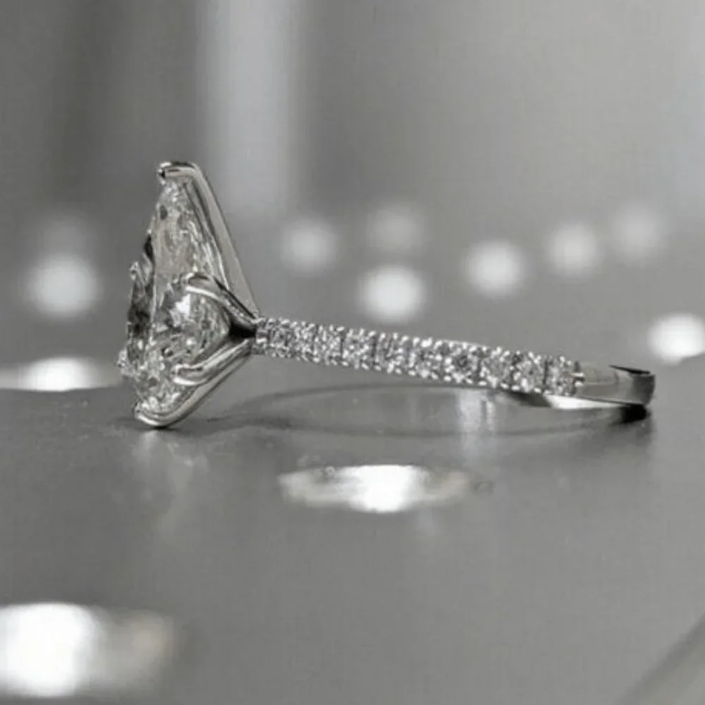😍Anillos Pear Water Drop Crystal Clear Zircon Silver Fashion Ring Women, L105